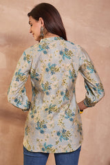 grey silk blend floral printed top