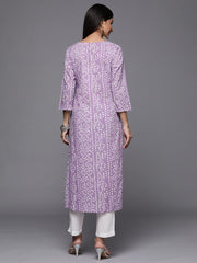 Varanga - Lavender Bandhani Print Embroidered Kurta Has Round Neck
