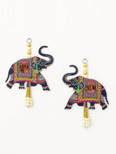 Wooden Shubh Labh Tags for Door Entrance, Blue Elephant Toran Pair, Side Hangings for Home Decoration, Mandir, Diwali Festival Décor 1 Pair