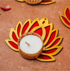 Rangoli Lotus Diya – Gold and Pink - 4 Pcs