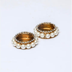 Decorative Diya Holder with Elegant Pearl Base – Stylish Tealight Candle Holder - 2 Pcs