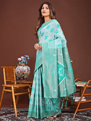 Elegant Blue Linen Cotton Patola Saree – A Refreshing Harmony of Culture and Comfort