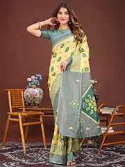 Elegant Blue Linen Cotton Patola Saree – A Refreshing Harmony of Culture and Comfort