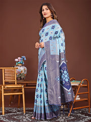 Elegant Blue Linen Cotton Patola Saree – A Refreshing Harmony of Culture and Comfort