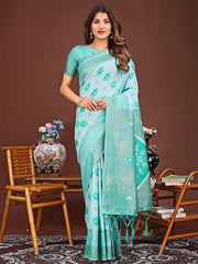 Elegant Blue Linen Cotton Patola Saree – A Refreshing Harmony of Culture and Comfort