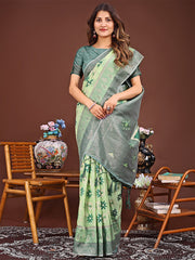 Elegant Blue Linen Cotton Patola Saree – A Refreshing Harmony of Culture and Comfort
