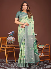 Elegant Blue Linen Cotton Patola Saree – A Refreshing Harmony of Culture and Comfort