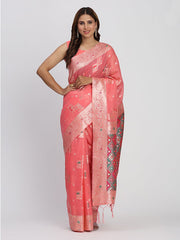 Sea Green Linen Saree with Multicolor Weaving & Zari Pallu – Elegant & Lightweight for Everyday Grace