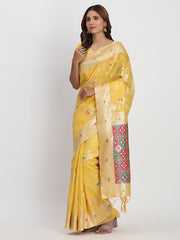 Sea Green Linen Saree with Multicolor Weaving & Zari Pallu – Elegant & Lightweight for Everyday Grace