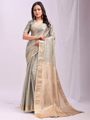 Organza Saree with Subtle Zari Weave | Lightweight Festive Saree for Women | Elegant Traditional Look | Border & Pallu | Perfect for Weddings, Puja & Gifting