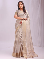 Organza Saree with Subtle Zari Weave | Lightweight Festive Saree for Women | Elegant Traditional Look | Border & Pallu | Perfect for Weddings, Puja & Gifting