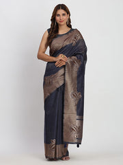 Premium Linen Cotton Saree with Rich Zari Motifs - Elegant Office & Festive Wear for Modern Women