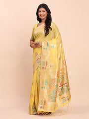 Linen Saree with Multicolor Weaving & Zari Pallu - Elegant & Lightweight for Everyday Grace
