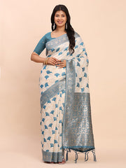 Elegant Linen Cotton Saree with Zari Woven Border and Pallu - Soft Lightweight Saree for Daily, Festive & Office Wear