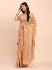 Elegant Linen Cotton Saree with Floral Weave & Soft Pallu - Graceful Choice for Casual, Office & Festive Looks