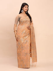 Elegant Linen Cotton Saree with Floral Weave & Soft Pallu - Graceful Choice for Casual, Office & Festive Looks