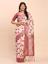 ساري أنيق من الكتان والقطن بحافة وذيل مطرزين بخيوط الزري - ساري ناعم وخفيف الوزن مناسب للارتداء اليومي والمناسبات الاحتفالية والعمل