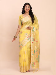 Linen Saree with Multicolor Weaving & Zari Pallu - Elegant & Lightweight for Everyday Grace
