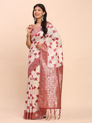Elegant Linen Cotton Saree with Zari Woven Border and Pallu - Soft Lightweight Saree for Daily, Festive & Office Wear