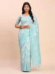 Banarasi Cotton Saree with Floral Zari Work and Traditional Pallu - Elegant Ethnic Wear for Festivals & Ceremonies