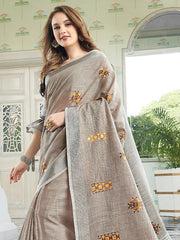 Elegant Linen Cotton Saree with Rich Zari Border | Premium Festive Wear