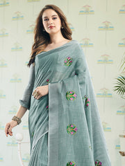 Elegant Linen Cotton Saree with Rich Zari Border | Premium Festive Wear