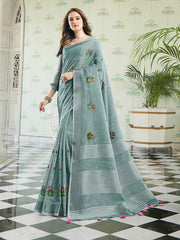 Elegant Linen Cotton Saree with Rich Zari Border | Premium Festive Wear