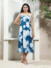 tie and dye print linen midi dress