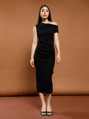 athena women solid off shoulder bodycon midi dress