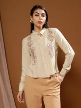 embroidered mandarin collar cotton top 1