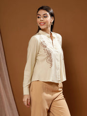 embroidered mandarin collar cotton top 1