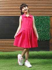 athena fuschia solid pleated dress