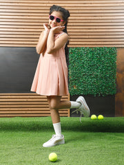 athena peach solid pleated dress