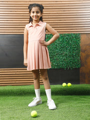 athena peach solid pleated dress