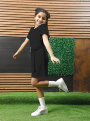 athena black solid rib dress