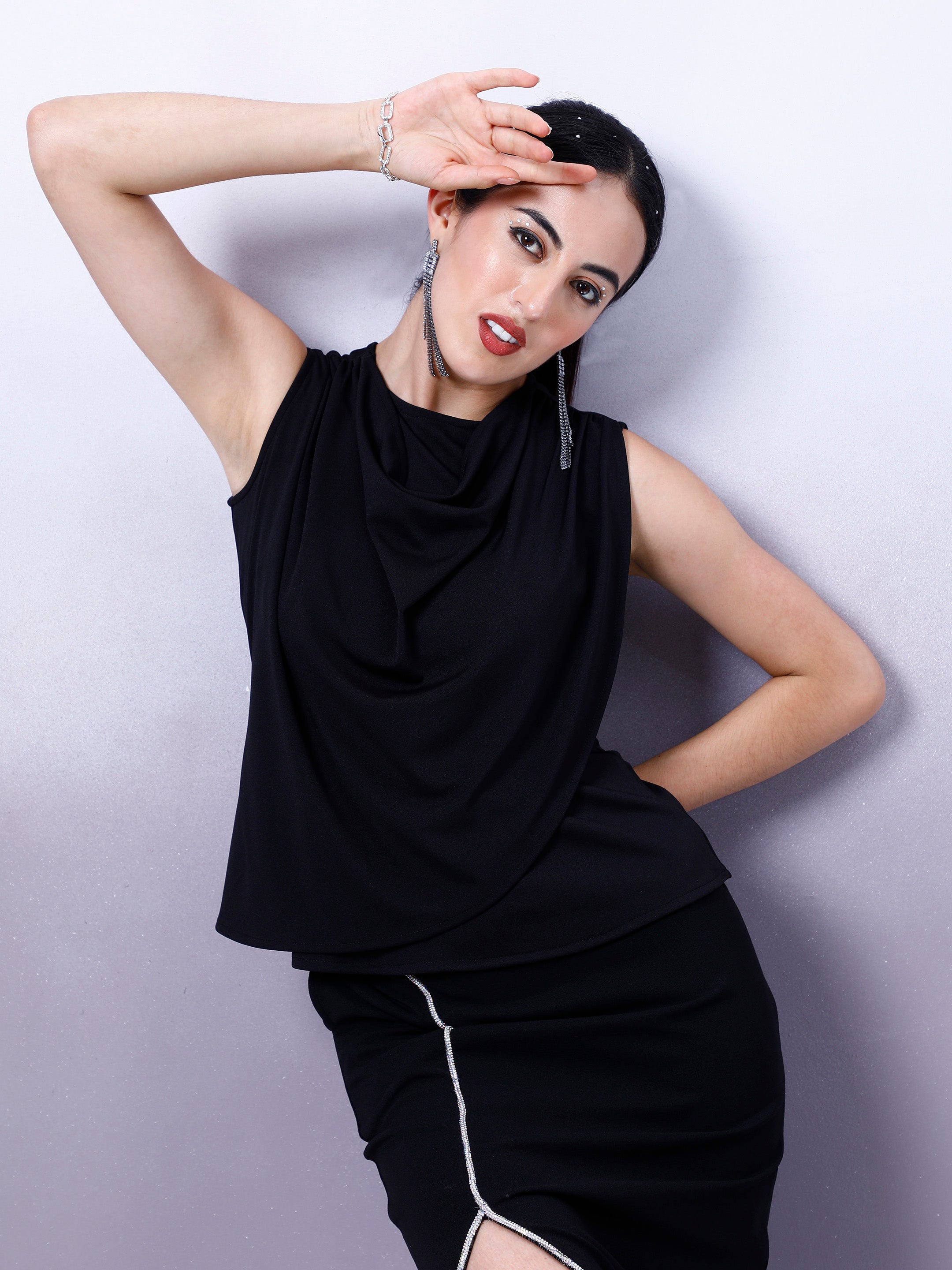 athena women cowl neck layered peplum top