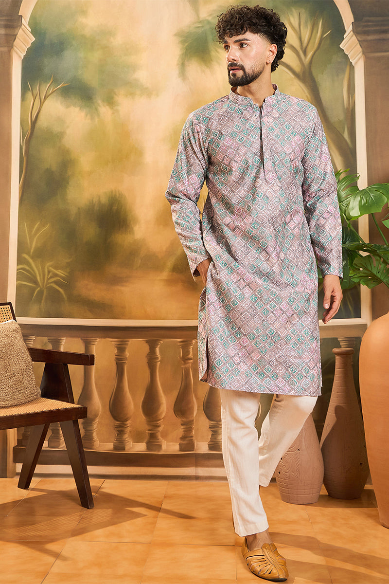 Mauve Viscose Rayon Abstract Embroidered Straight Kurta