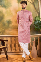 mauve silk blend solid embroidered straight kurta
