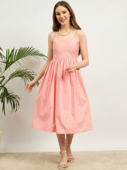 Zummer Baby Pink Corset Fit & Flare Midi Dress