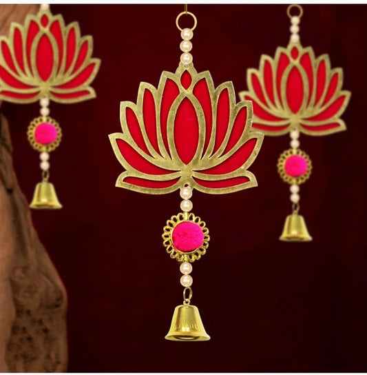 Lotus Hangings for Decoration - Pack of 10, Pink Color Door/Wall Decor, Mandir Pooja Room, Temple DΓ©cor - 9 Inch