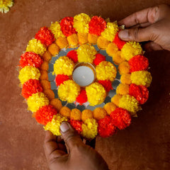 Reusable Rangoli Mats with Artificial Marigold, Gota Flowers - Set of 2