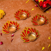 Rangoli Lotus Diya – Gold and Pink - 4 Pcs