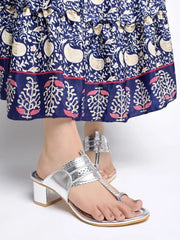 Classic Heeled Silver Kolhapuri For Women & Girls