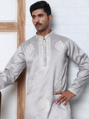 Men S Silk Blend Ethnic Embroidered Kurta Pyjama