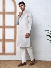 Men S Silk Blend Ethnic Embroidered Kurta Pyjama