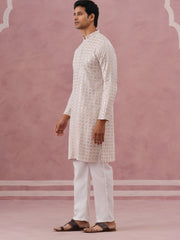 Men S Rayon Sequin Embroidered Kurta Pyjama