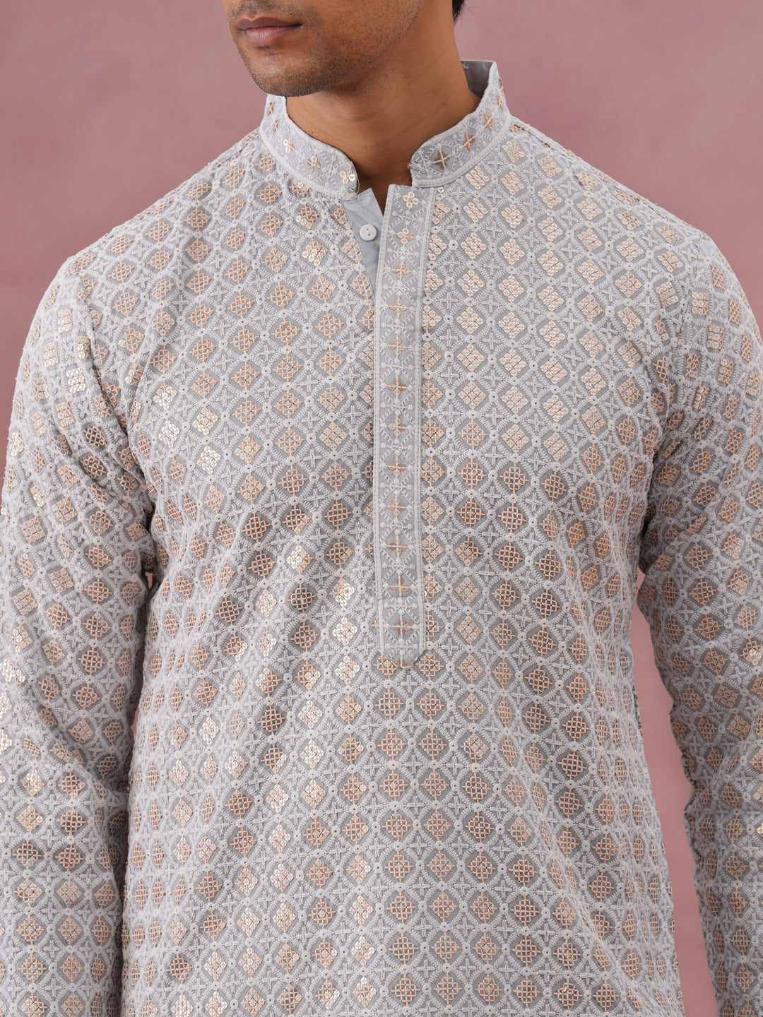 Men S Rayon Sequin Embroidered Kurta Pyjama