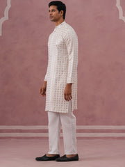 Men S Rayon Sequin Embroidered Kurta Pyjama