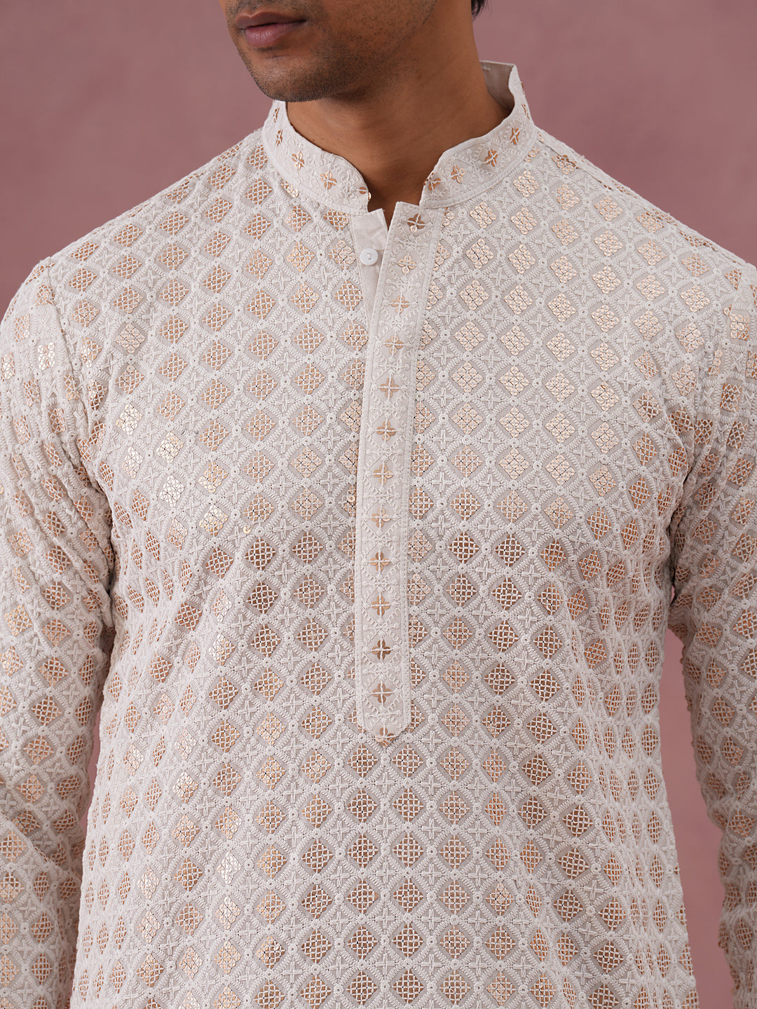 Men S Rayon Sequin Embroidered Kurta Pyjama