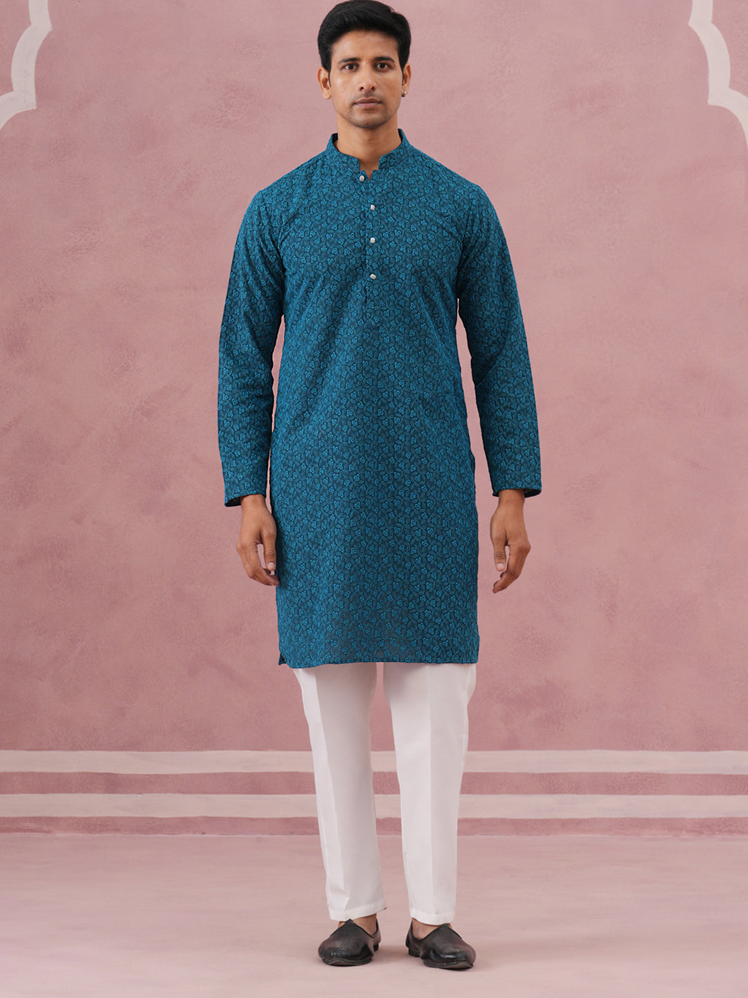 Traditional Cotton Blend Embroidered Kurta Pyjama